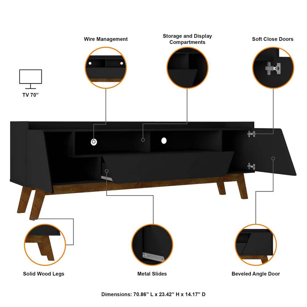 Marcus Matte Black Mid-Century Modern TV Stand with Cabinet