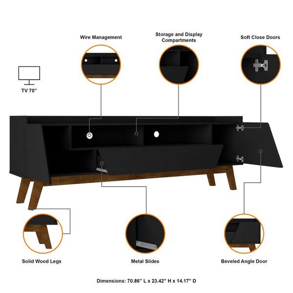 Manhattan Comfort Mid-Century Modern Marcus 70.86 TV Stand with Solid Wood Legs in Matte Black Manhattan Comfort Mid-Century Modern Marcus 70.86 TV Stand with Solid Wood Legs in Matte Black