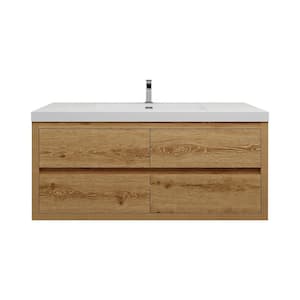 Louis 47 in. W x 20 in. D x 22 in. H Single Sink Floating Bath Vanity in Yellow Wood with White Acrylic Top