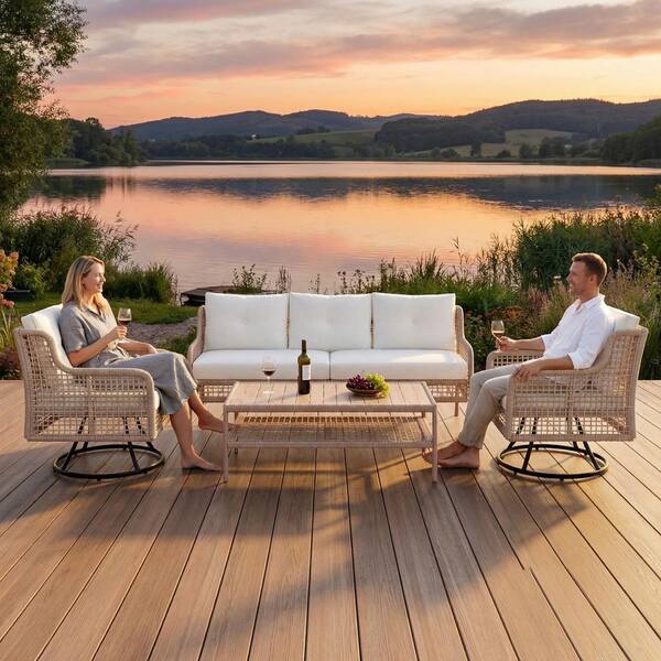 4-Piece Wicker Outdoor Sectional Set, Conversation Sofa Set with