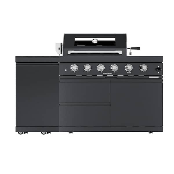 46 in. 4-Burner 72,000 BTU Stainless Steel Outdoor Kitchen BBQ Propane Grill Island, Rotisserie in Black