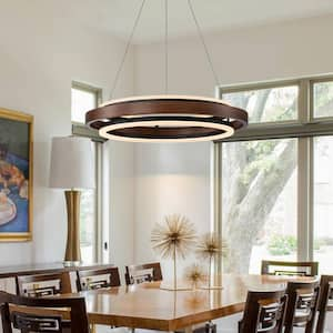 23.62 in. 2-light Black Ring Dimmable Integrated LED Chandelier for Kitchen Island Dining Room