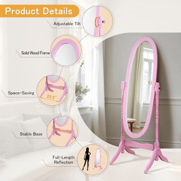 GOGEXX Queen Anne Style Pink 16 in. W x 59.25 in. H Floor Mirror