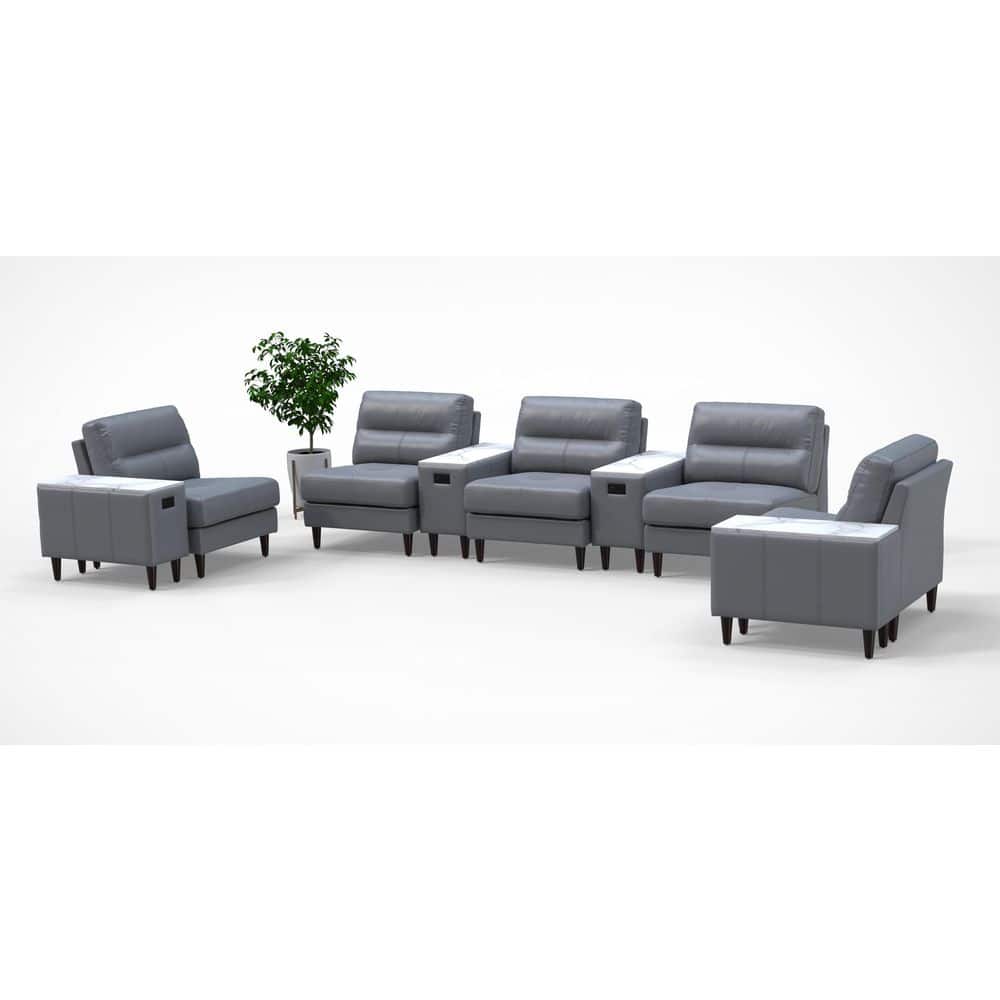 Leather Cushioned High-Back Ergonomic Lobby Armless Chairs in Gray with Integrated Charging Table for 5 persons price history on PriceWatchPro