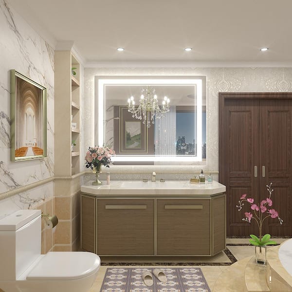 40 in. W x 32 in. H Rectangular Frameless 192 LEDs/m Front Lighted Anti-Fog Tempered Glass Wall Bathroom Vanity Mirror