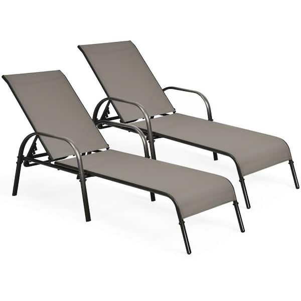Unbranded 2-Piece Brown Metal Outdoor Chaise Lounge with Adjustable Backrest