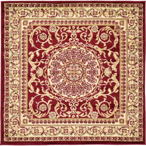 Unique Loom Versailles Napoleon Red 4' 0 x 4' 0 Square Rug