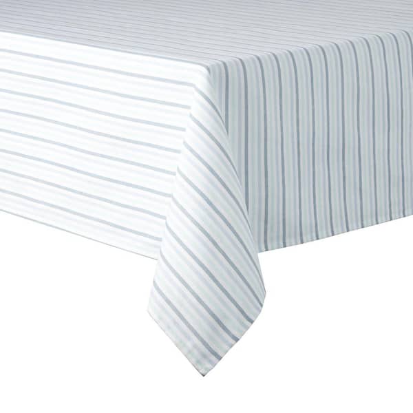MARTHA STEWART Daisy Stripe 102 in. W x 60 in. L Blue Cotton Blend tablecloth