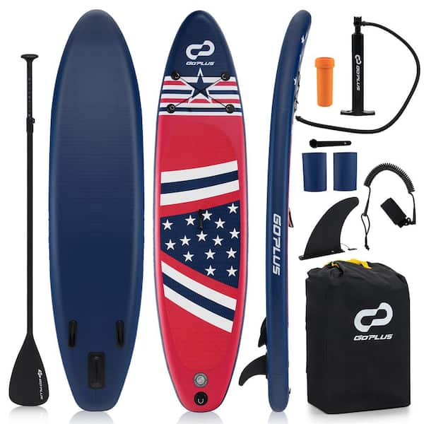 Costway 120 in. Red PVC Inflatable SUP Board Portable Adjustable Stand Up Paddle Board with 5 D Rings