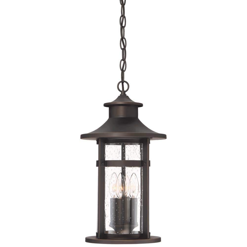Oil Rubbed Bronze Outdoor Hanging Light with Clear Seeded Glass