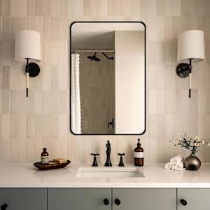 20 in. W x 30 in. H Modern Rectangular Aluminum Alloy Black Rounded Corner Wall Mirror/Decorative Mirror