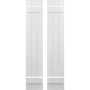 10-1/2-in W x 36-in H Americraft 3 Board Exterior Real Wood Joined Board and Batten Shutters White