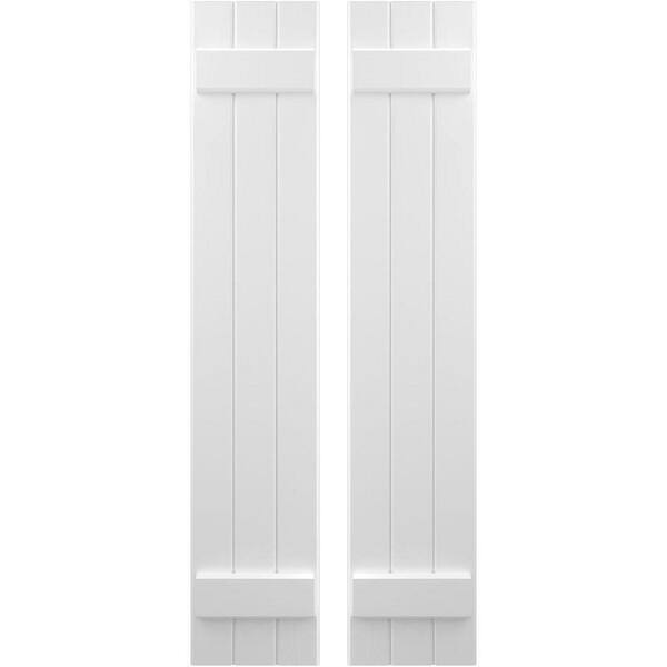 Ekena Millwork 10-1/2 in. W x 57 in. H Americraft 3-Board Exterior Real Wood Joined Board and Batten Shutters in White