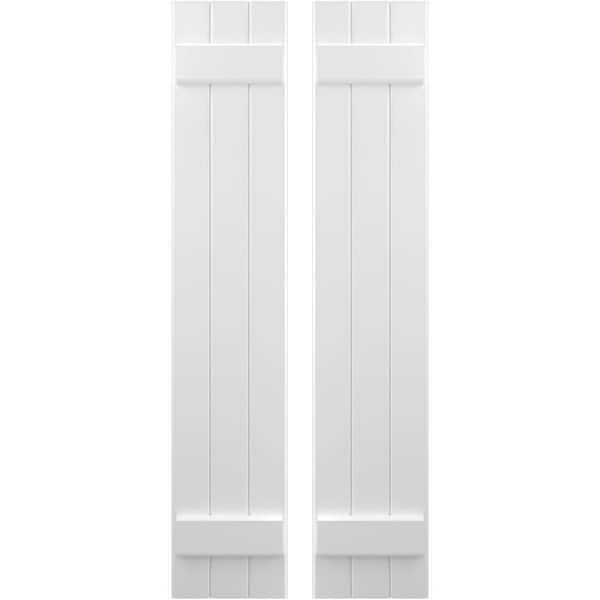Ekena Millwork 10-1/2 in. W x 61 in. H Americraft 3-Board Exterior Real Wood Joined Board and Batten Shutters in White