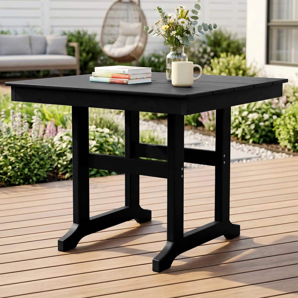 ToolCat 35 in. Square HDPE Outdoor Dining Table, Black Adirondack