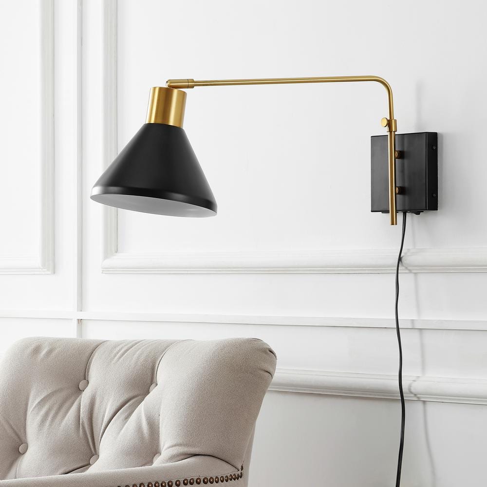 Max 20.5" Black and Brass Iron Swing Arm Wall Sconce