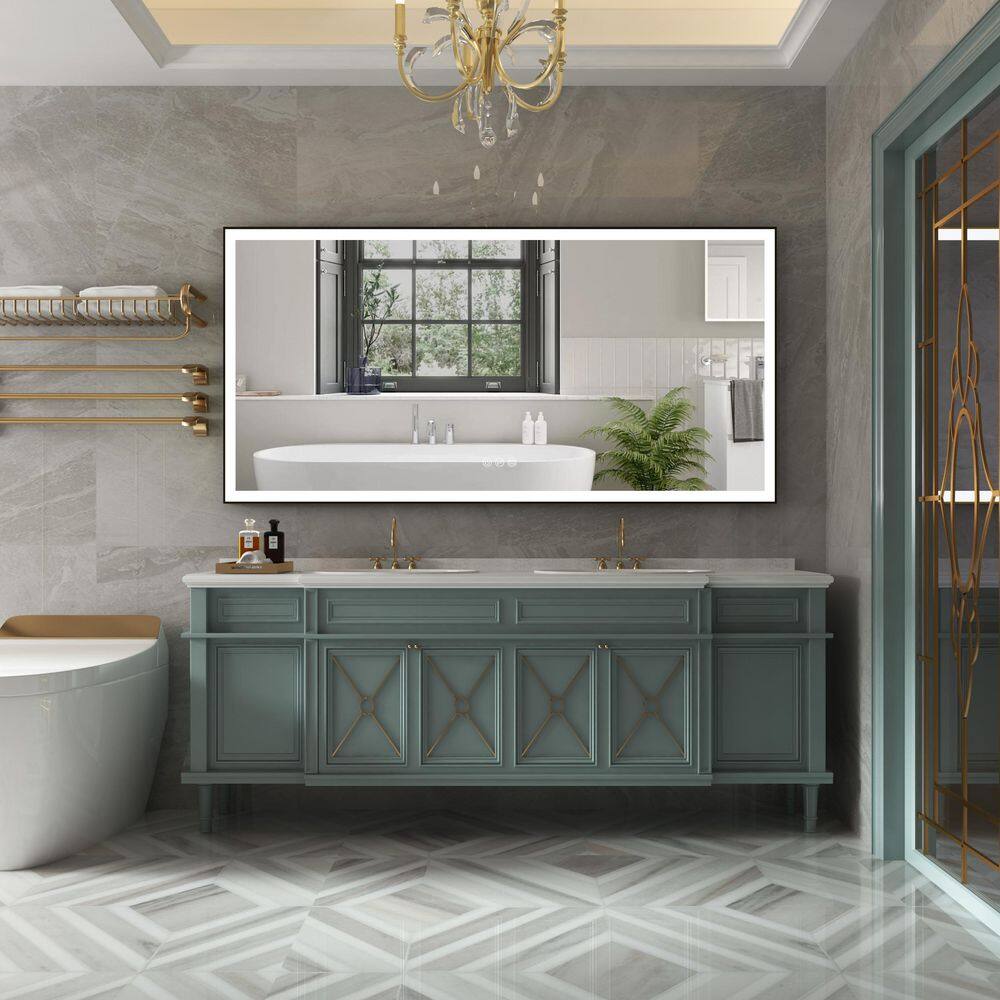 RECA 72 in W x 36 in. H Rectangular Single Aluminum Framed Anti-Fog LED Light Wall Bathroom Vanity Mirror in Matte Black price history on PriceWatchPro