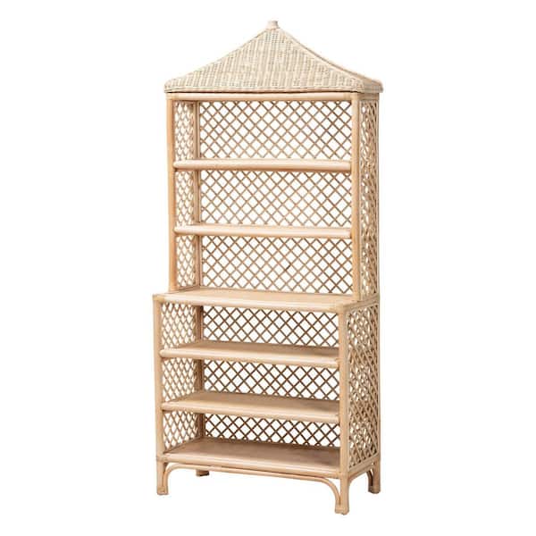Adonis 4-Tier Rattan Household Shelving Unit Light Honey (29.5 in. W x 67.3 in. H x 15 in. D)
