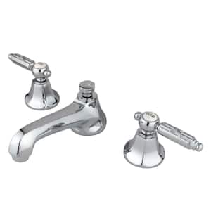 Georgian 8 in. Widespread 2-Handle Bathroom Faucets with Brass Pop-Up in Polished Chrome