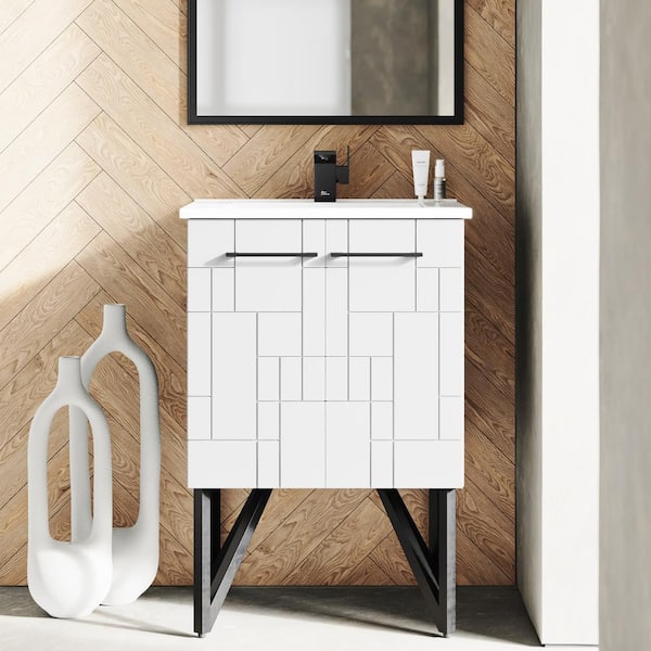 Swiss Madison Annecy 24 in. W Bath Vanity in Mondrian White with Ceramic Vanity Top in Glossy White with White Basin