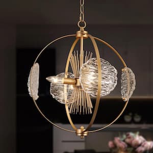Connty Modern 4-Light Gold Globe Chandelier Light, Sputnik Hanging Pendant with Open Cage Frame