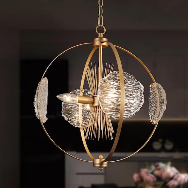 Zevni Connty Modern 4 Light Gold Globe Chandelier Sputnik Hanging Pendant With Open Cage Frame