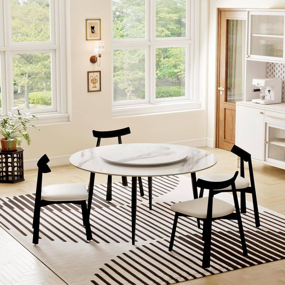 Magic Home 59.05 in. Modern Round White Lazy Susan Rotary