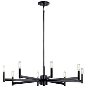 Erzo 35.5 in. 8-Light Black Contemporary Candle Circle Chandelier for Dining Room