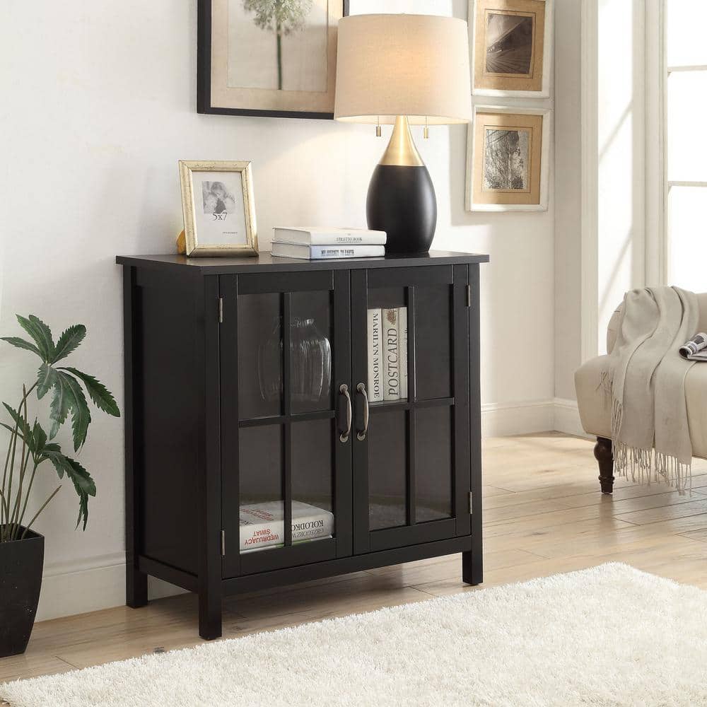 Gracie Black Storage Cabinet with 2-Glass Doors
