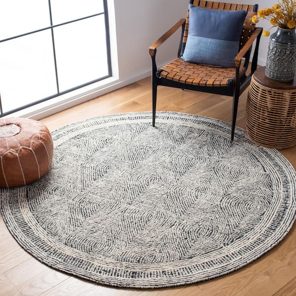 Abstract Ivory/Charcoal 10 ft. x 10 ft. Geometric Round Area Rug
