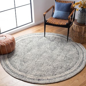 Abstract Ivory/Charcoal 8 ft. x 8 ft. Geometric Round Area Rug