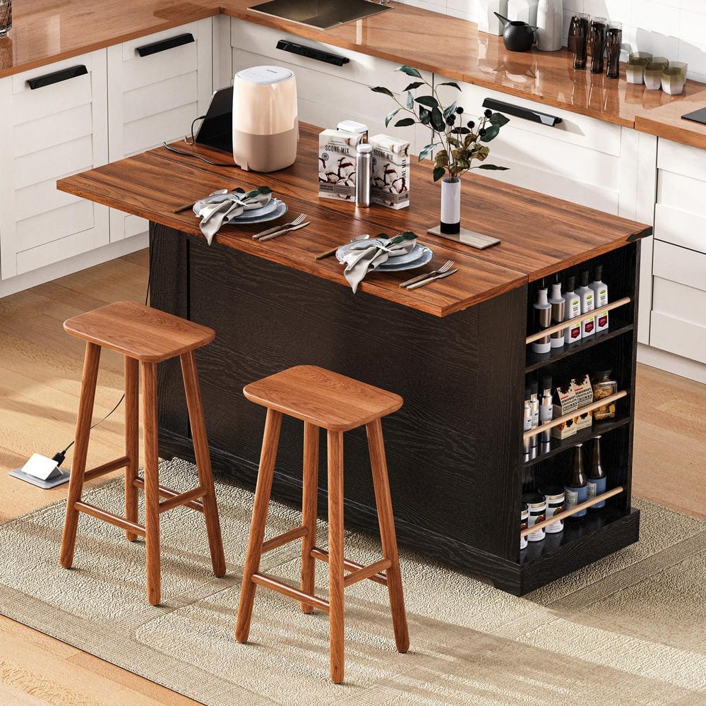 ARIKHA、Kichen-boardEggplant and Lemon Xzkai Black Wood 53 in. Kitchen Island with Drop Leaf, 5