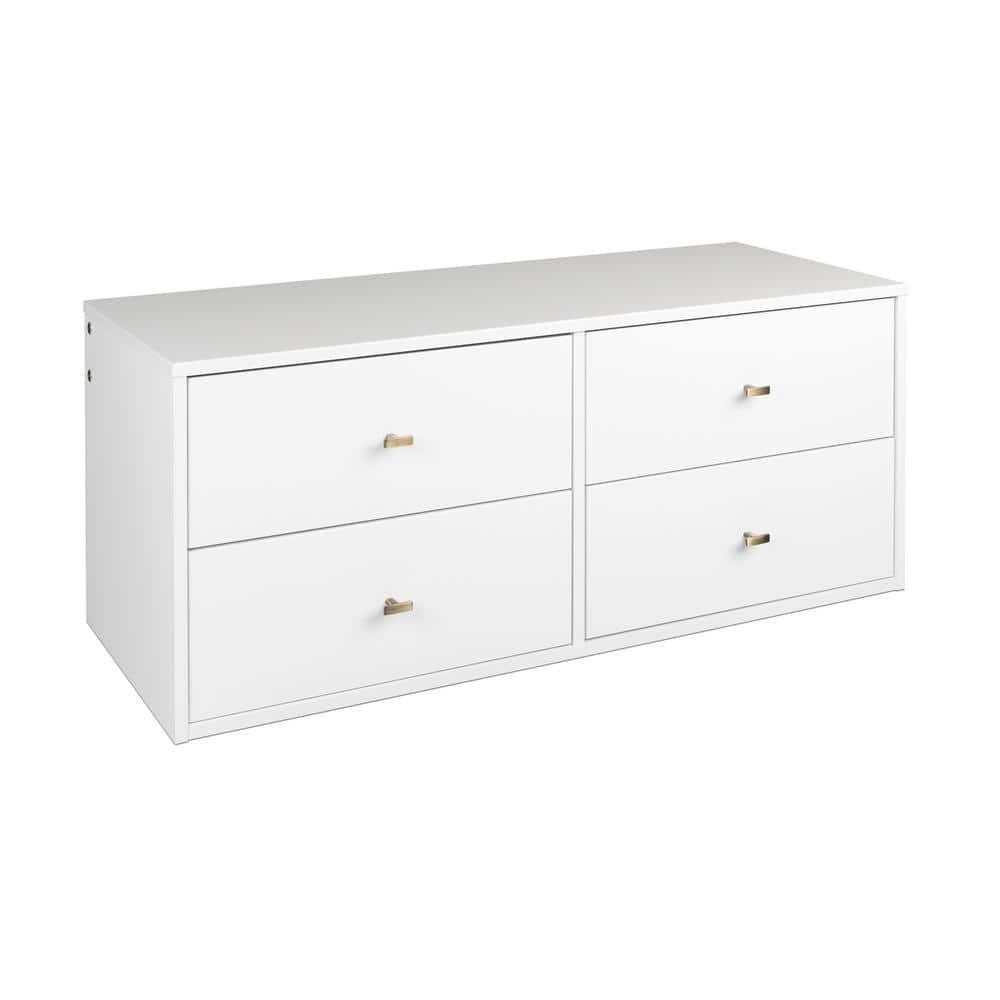 Serenity White Floating Dresser with Brushed Brass Knobs
