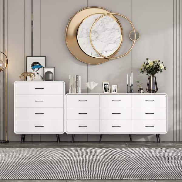 FUFU&GAGA White 13-drawer 94.5 in. W Chest of Drawers, Combination Storage Organizer With Rounded Corner, Wooden Sideboard