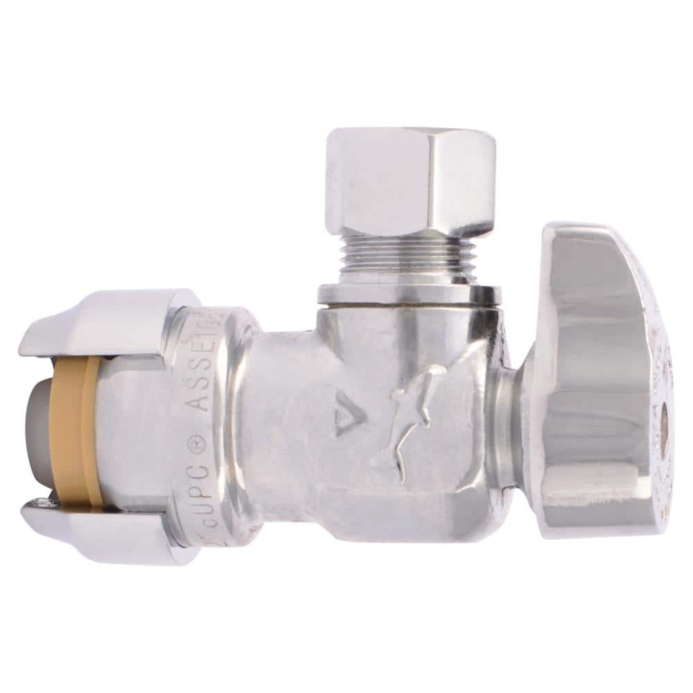 SharkBite 1/2 in. Push-to-Connect x 3/8 in. O.D. Compression Chrome-Plated  Brass Quarter-Turn Angle Stop Valve 23036-0000LF - The Home Depot