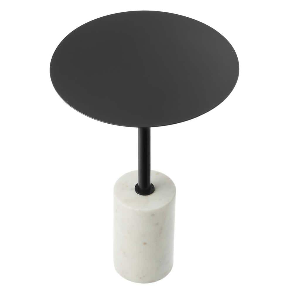Black Iron Round Side Table with White Marble Base