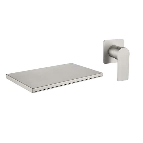 Single Handle Wall Mount Roman Tub Faucet, Square Double Hole Wide Waterfall Spout Bathroom Faucet in Brushed Nickel