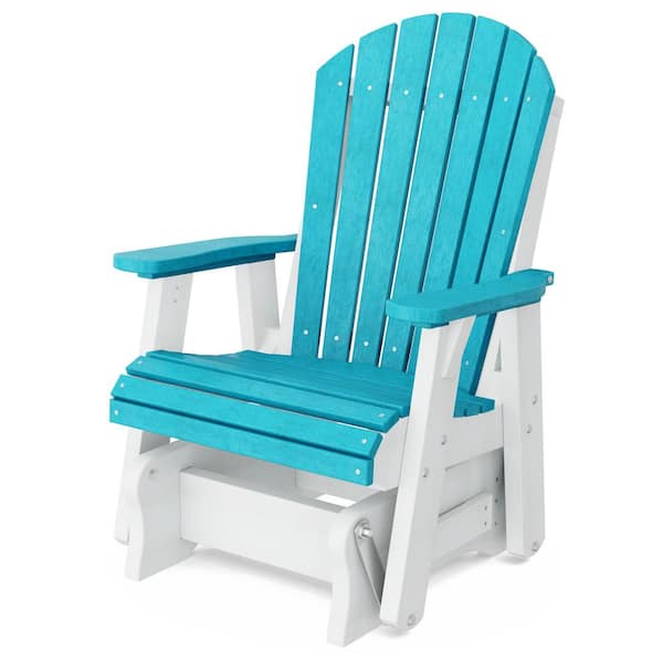 Wildridge Heritage 1-Person Aruba Blue and White Plastic Outdoor Glider