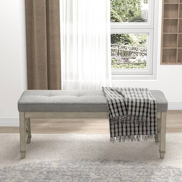 light gray upholstered bench