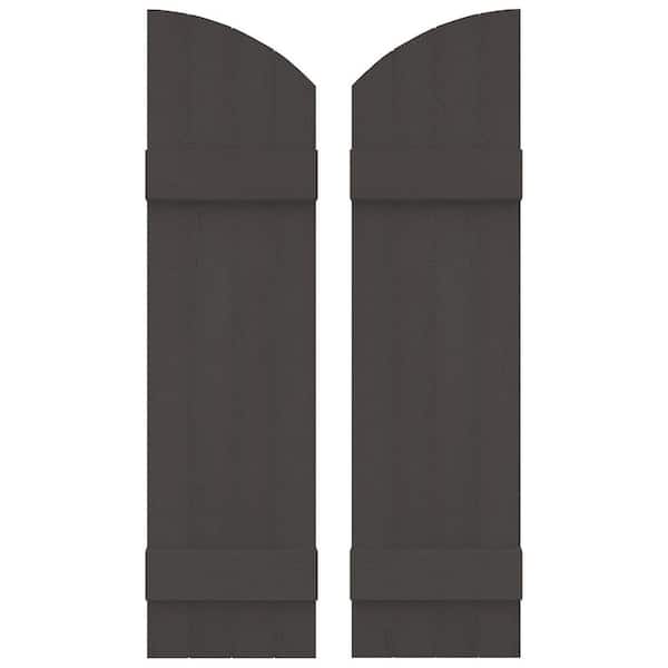 Builders Edge 14 in. W x 45 in. H Vinyl Exterior Arch Top Joined Board and Batten Shutters Pair in Tuxedo Grey