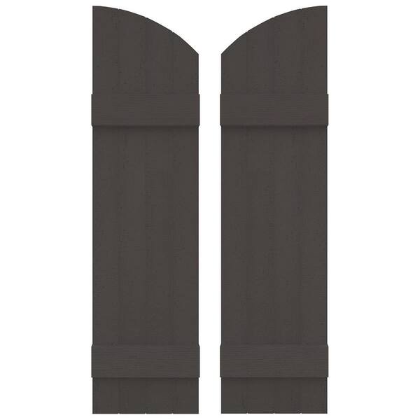 Builders Edge 14 in. W x 53 in. H Vinyl Exterior Arch Top Joined Board and Batten Shutters Pair in Tuxedo Grey
