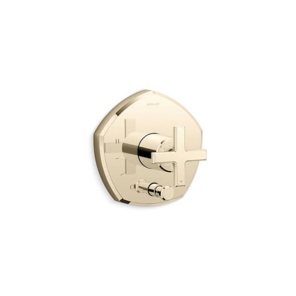 KOHLER Occasion Rite-Temp Valve Trim With Push-Button Diverter And Cross Handle in Vibrant French Gold