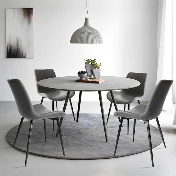 Unbranded Upholstered Faux Leather Dining Chairs with Sturdy Black Metal Legs (Set of 4) Gray