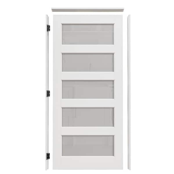 ARK DESIGN 36 in. x 80 in. 5-Lite Frosted Glass Left Handed White Solid Core MDF Door with Quick Assemble Jamb Kit
