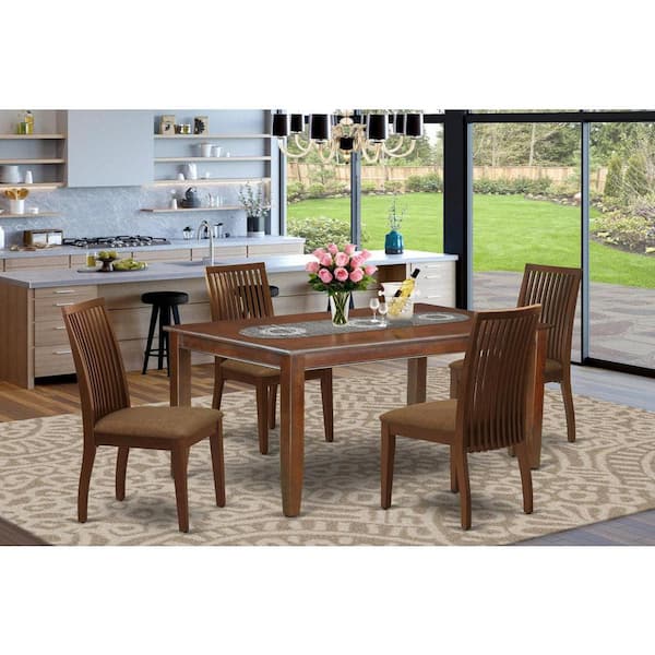 East West Furniture 5-Piece Mahogany Finish Solid Wood Top - Rectangular Dining Room Set - Seats 4
