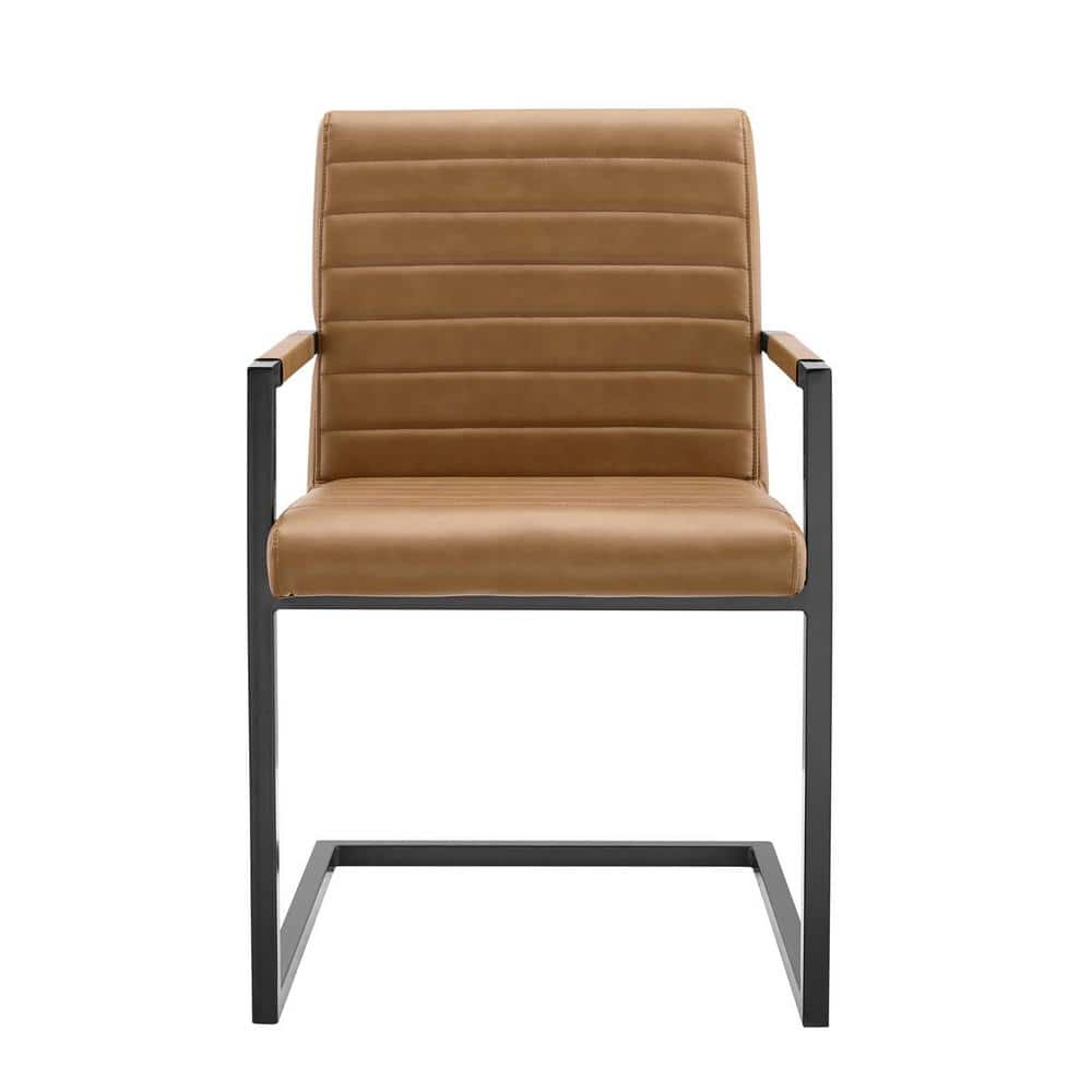 Tan Vegan Leather and Metal Arm Chair with Sled Base