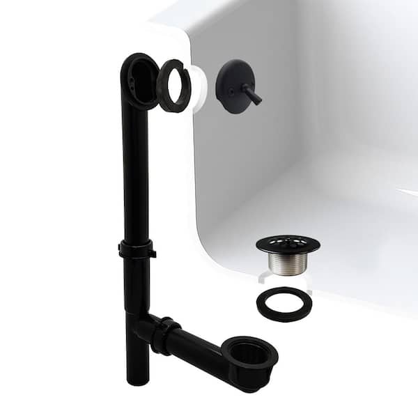 1-1/2 in. x 14 in. Black Poly Bath Waste & Overflow with Trip Lever and Beehive Strainer Drain, Matte Black