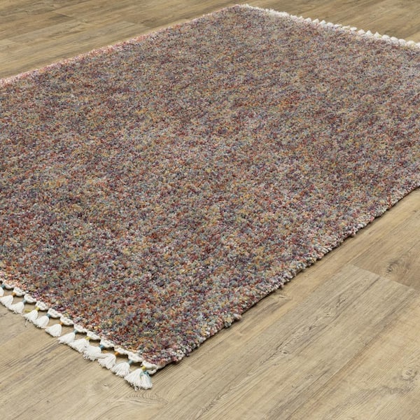 Avalon Multi-Colored 4 ft. x 6 ft. Modern Abstract Polypropylene Shag Tassel Indoor Area Rug