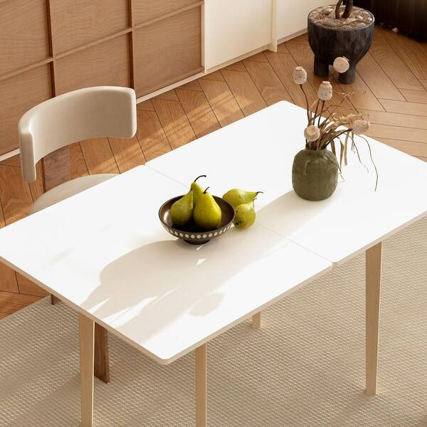 FUFU&GAGA White Wood 31.5-47.2 in. 4-Leg Rectangle Dining