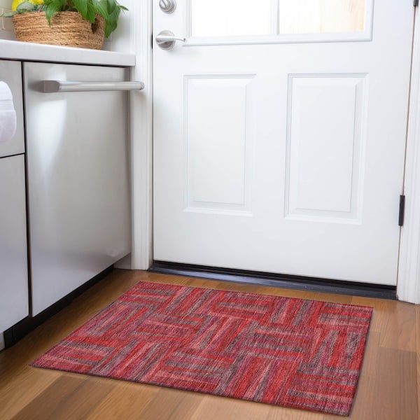 Mayfield Premium Machine Washable Abstract AMF1012 Red 2 ft. x 3 ft. Area Rug